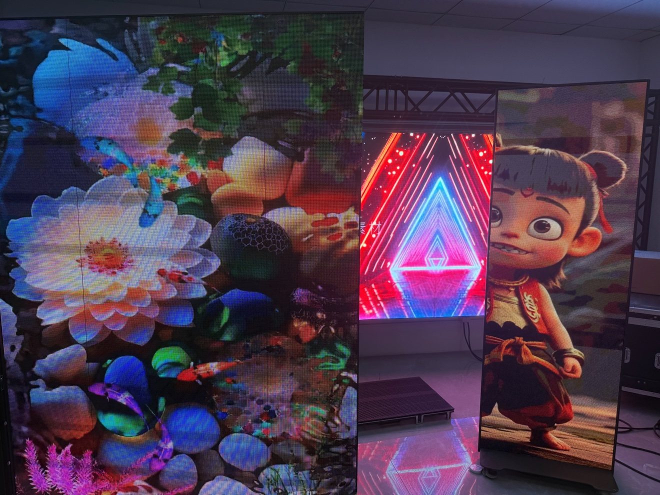 LED poster screens showing vibrant content