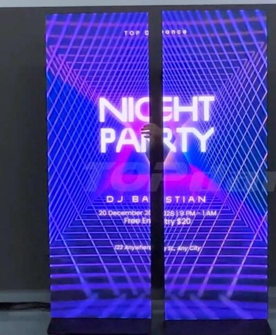 LED poster screen promoting a night party