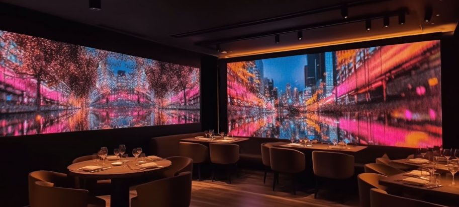 LED video walls in a restaurant